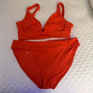 Aerie Orange Textured Bikini Swim Set